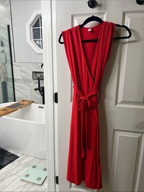 Old Navy Live Coral Wrap Front Tie Waist Midi Dress M